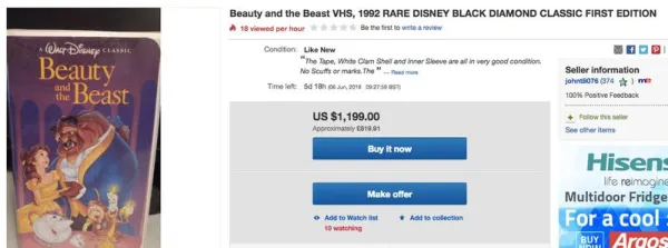 Jūsų senoji gražuolė ir pabaisa VHS gali būti verta 800 svarų sterlingų