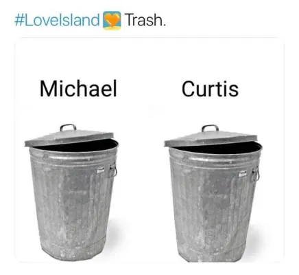 L’image peut contenir : Love Island recoupling memes, Love Island, memes, Michael, Curtis, tweets, réactions, sauvage, twitter, Trash Can, Can, Tin