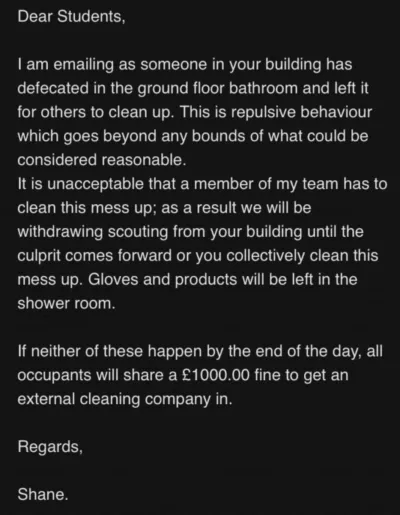 Des étudiants d'Oxford menacés d'une amende de 1 000 £ après qu'un étudiant ait laissé un caca «répugnant» sur le sol
