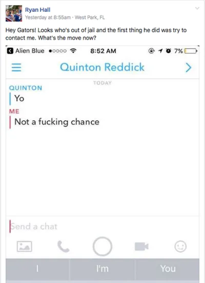 Quinton Reddick a été libéré de prison et il envoie à nouveau des SMS aux étudiants