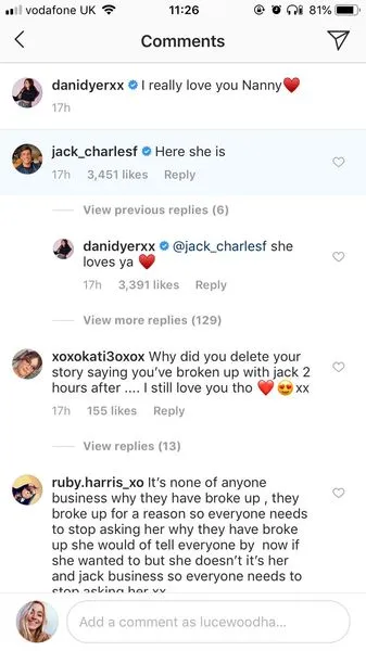 Jack ha commentato il post Insta di Dani e lei ha RISPOSTO e io sono COS confuso